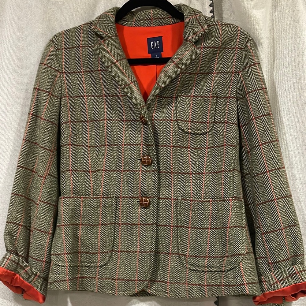 Gap Tweed herringbone plaid blazer 3/4